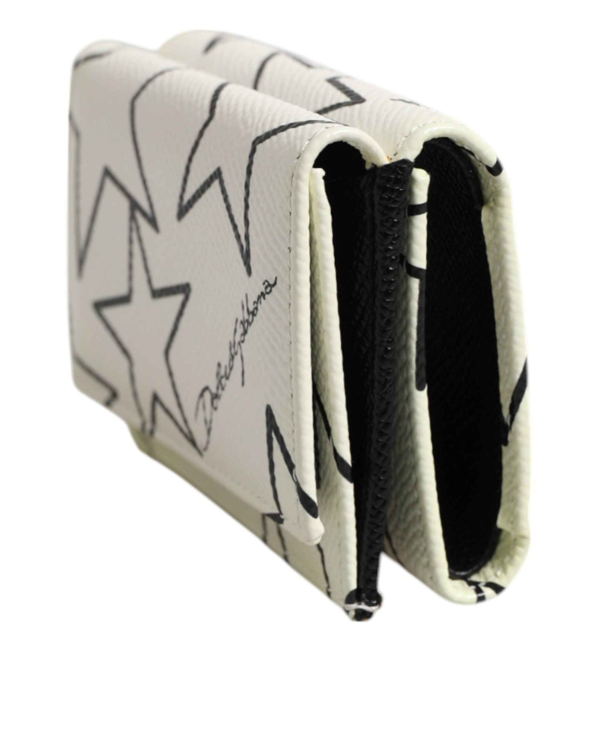 Dolce & Gabbana White Leather Trifold DG Star Print Card Holder Wallet by Dolce & Gabbana
