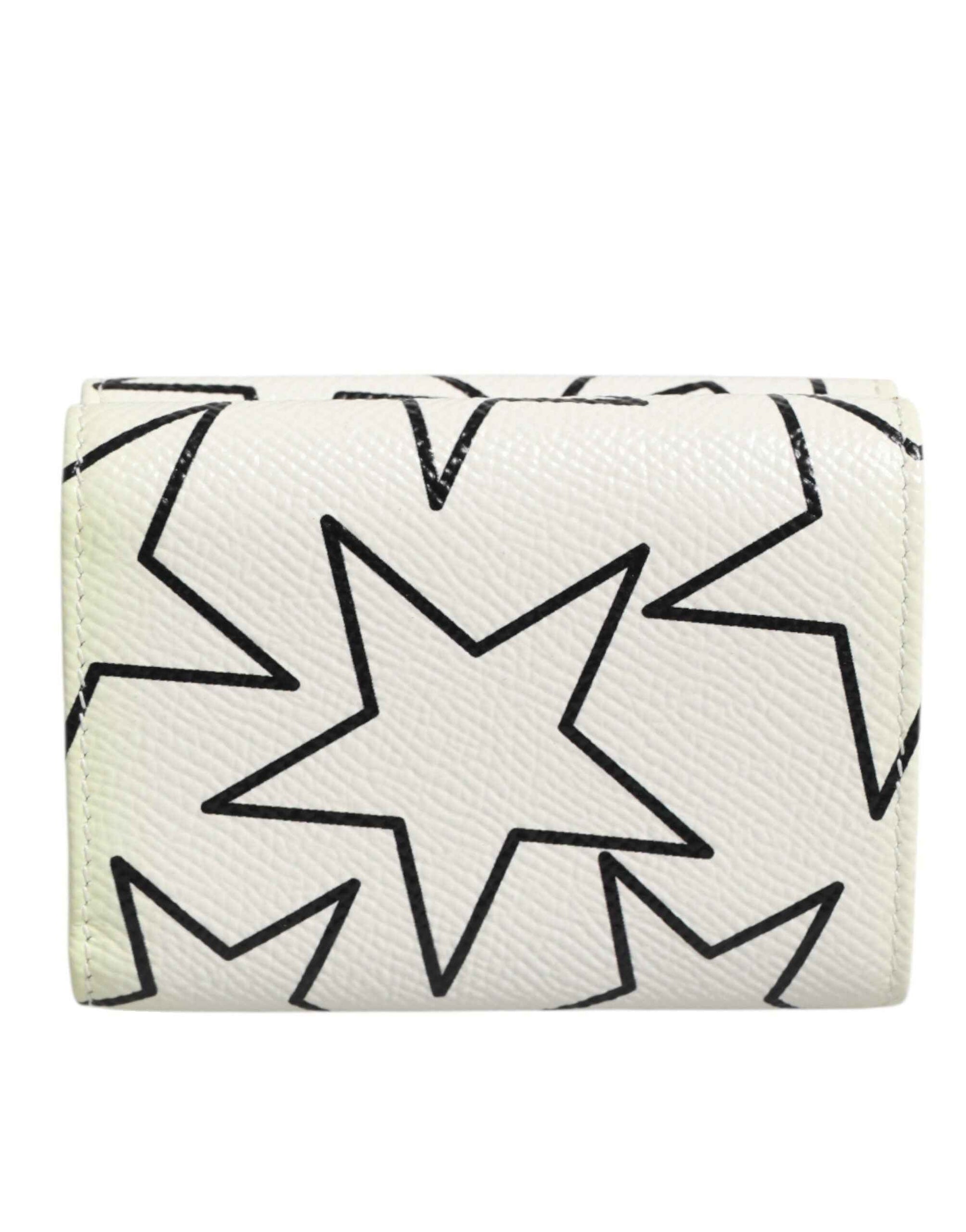 Dolce & Gabbana White Leather Trifold DG Star Print Card Holder Wallet by Dolce & Gabbana