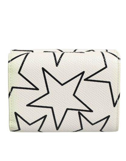 Dolce & Gabbana White Leather Trifold DG Star Print Card Holder Wallet by Dolce & Gabbana