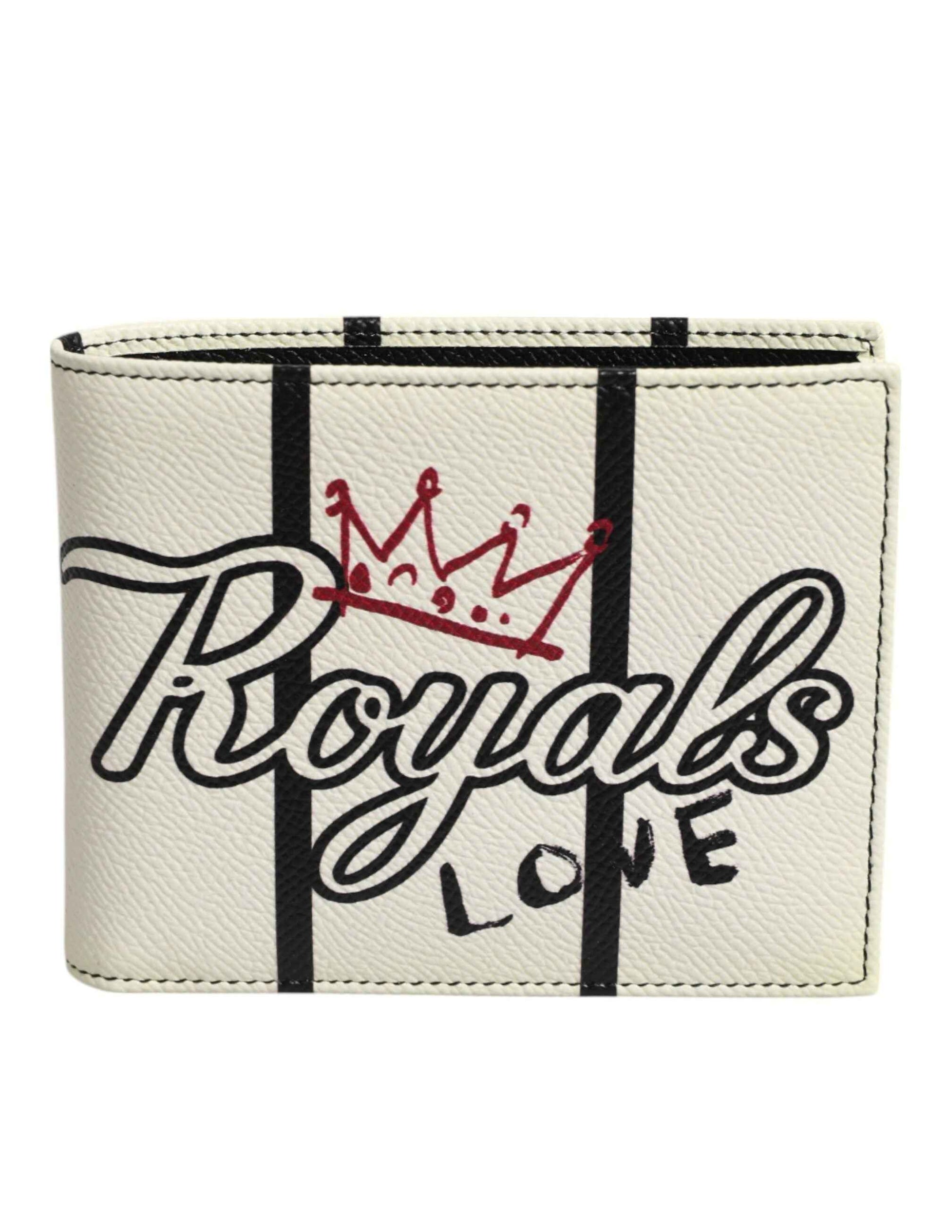 Dolce & Gabbana White Leather DG Crown Royals Bifold Card Holder Wallet by Dolce & Gabbana