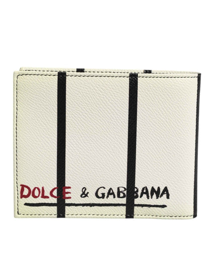 Dolce & Gabbana White Leather DG Crown Royals Bifold Card Holder Wallet by Dolce & Gabbana