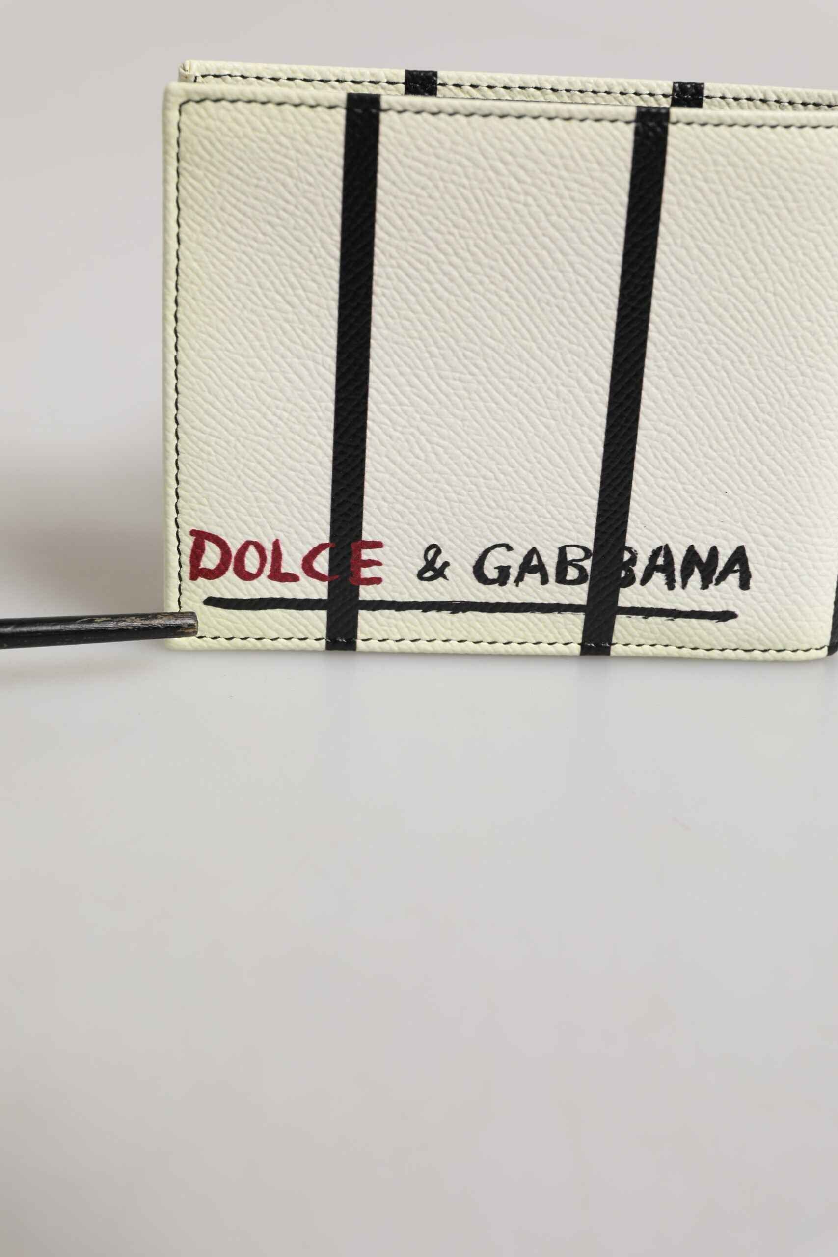 Dolce & Gabbana White Leather DG Crown Royals Bifold Card Holder Wallet by Dolce & Gabbana