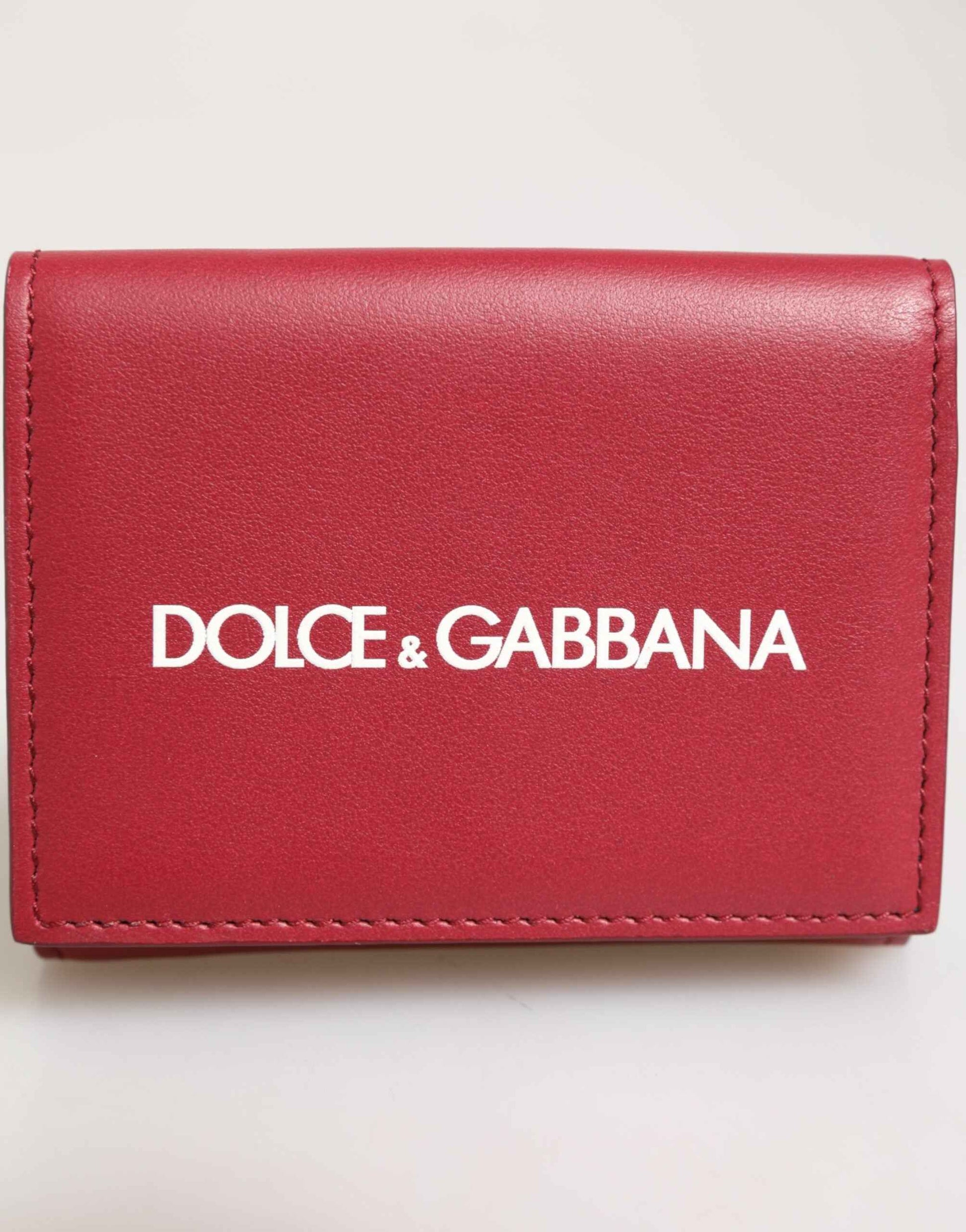 Dolce & Gabbana Red Leather Bold Logo Print Trifold Card Holder Wallet by Dolce & Gabbana