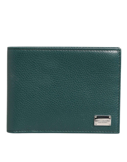 Dolce & Gabbana Green Leather DG Logo Plaque Bifold Men Card Holder Wallet by Dolce & Gabbana