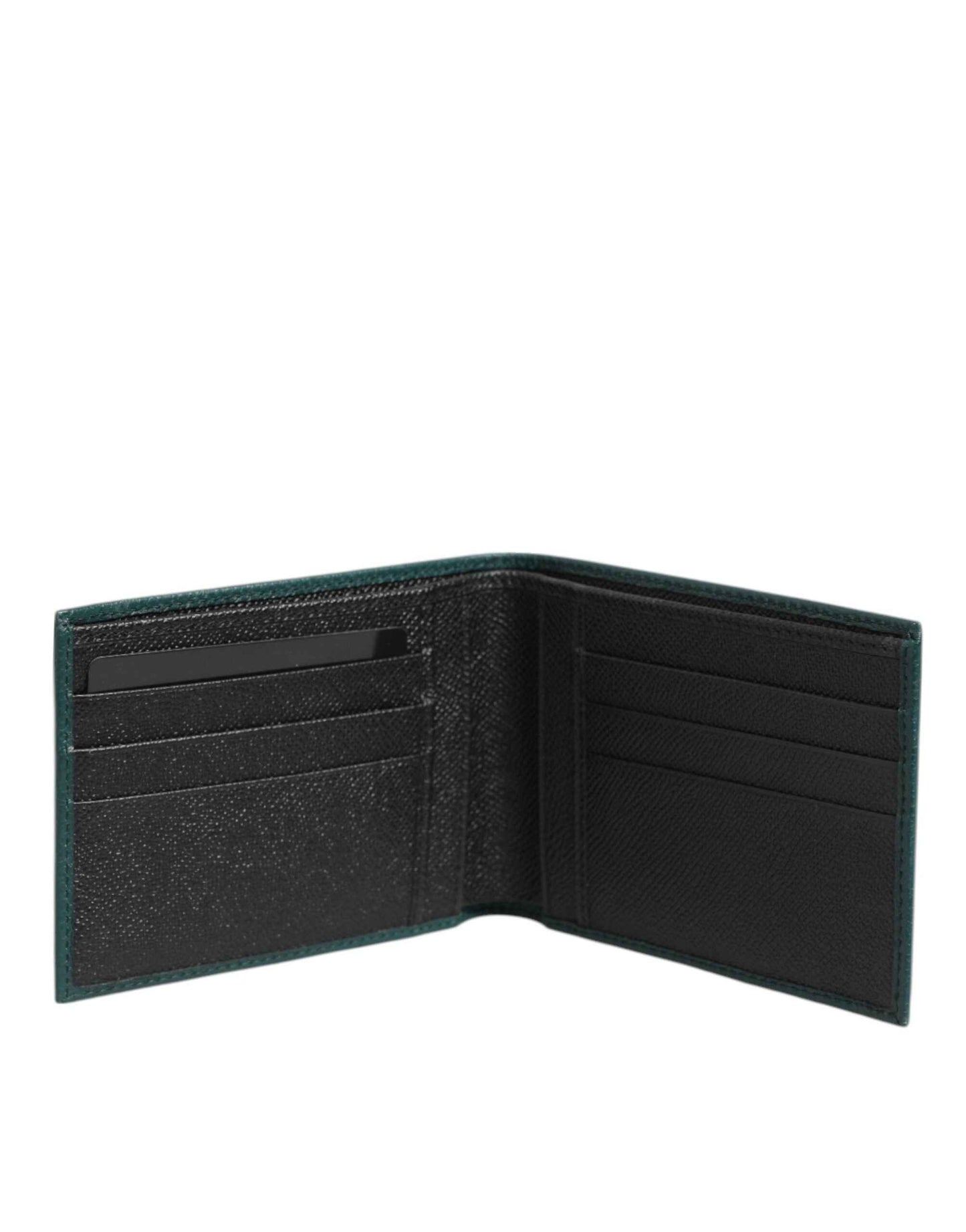 Dolce & Gabbana Green Leather DG Logo Plaque Bifold Men Card Holder Wallet by Dolce & Gabbana