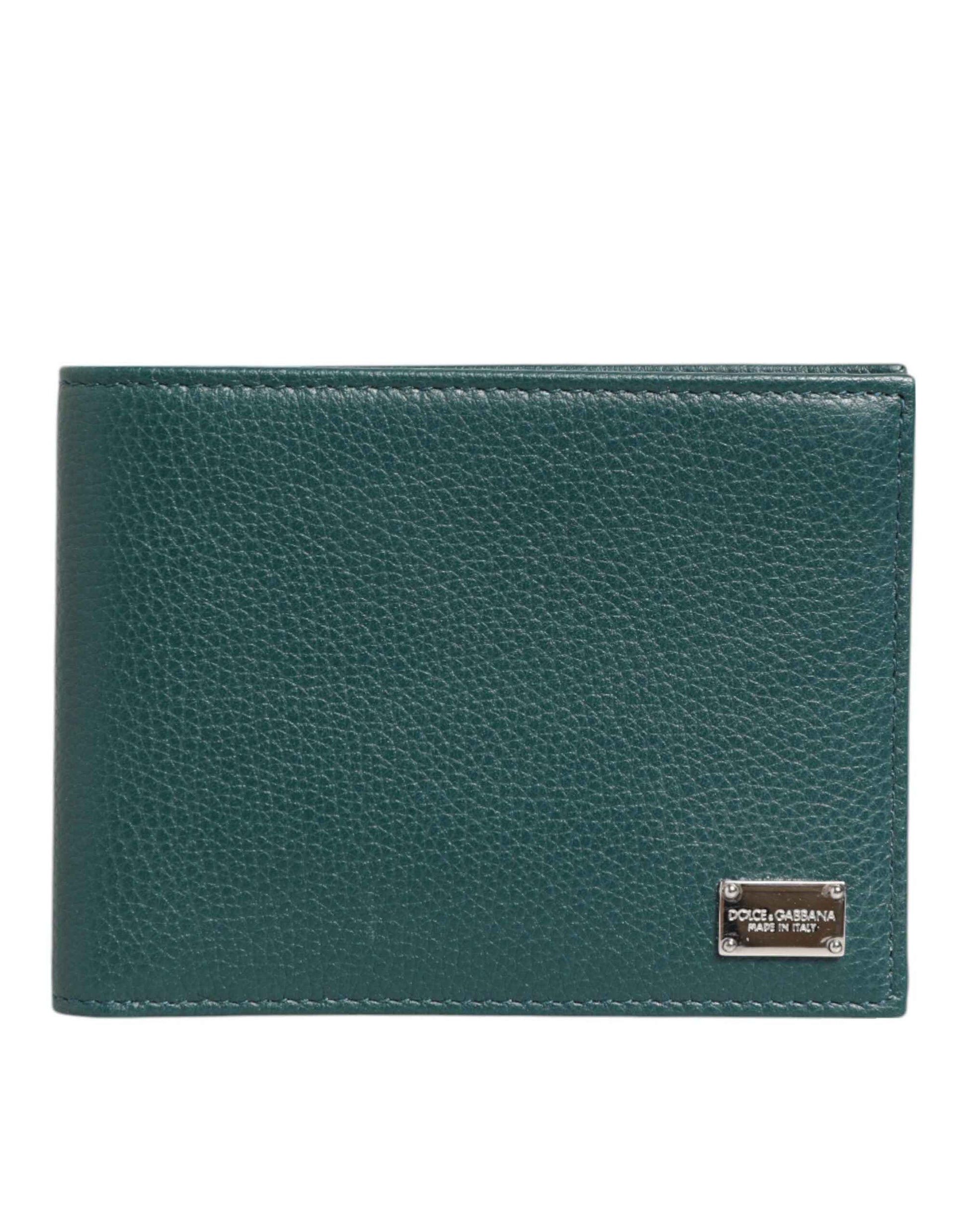 Dolce & Gabbana Green Leather DG Logo Engrave Men Bifold Card Holder Wallet by Dolce & Gabbana