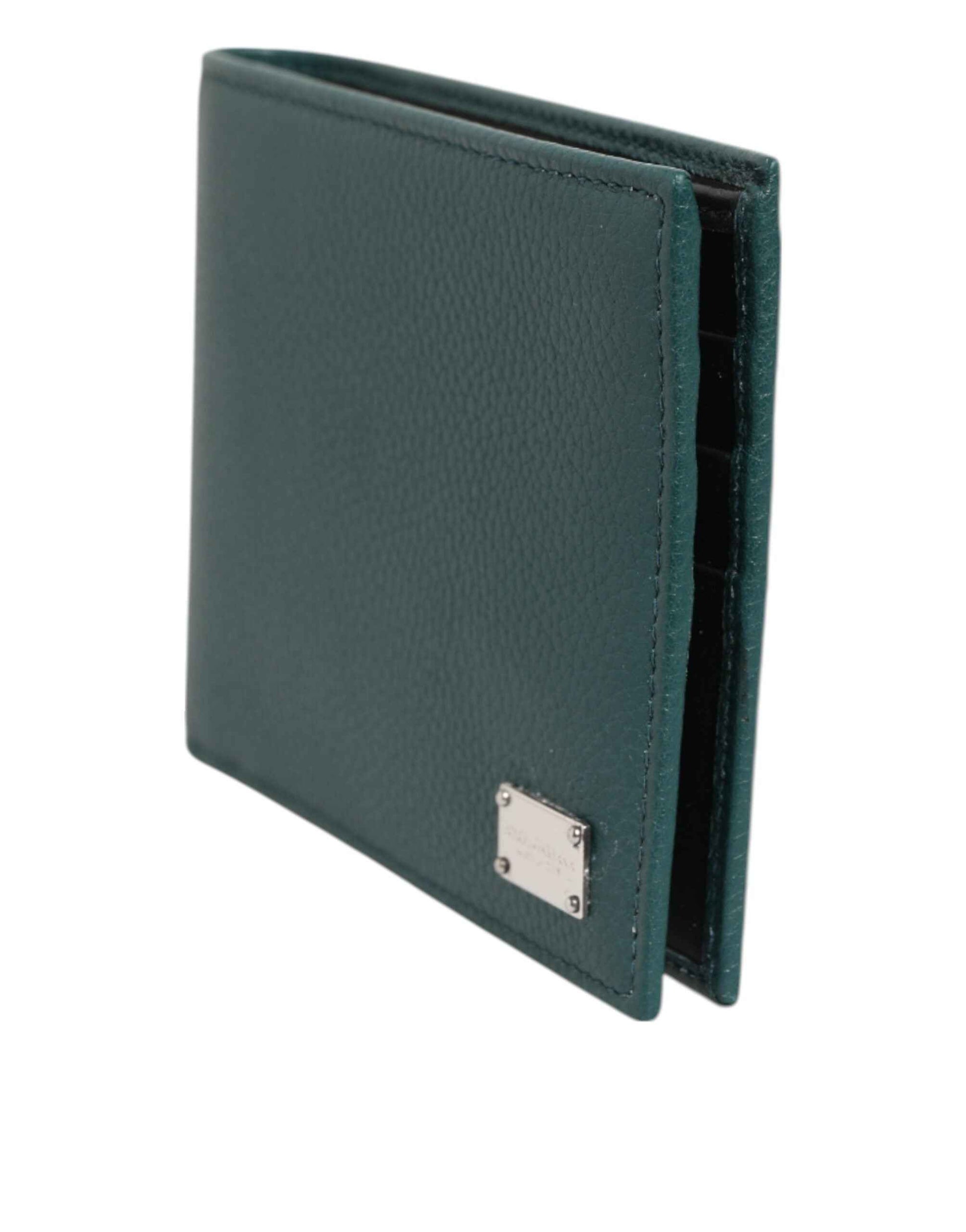 Dolce & Gabbana Green Leather DG Logo Engrave Men Bifold Card Holder Wallet by Dolce & Gabbana