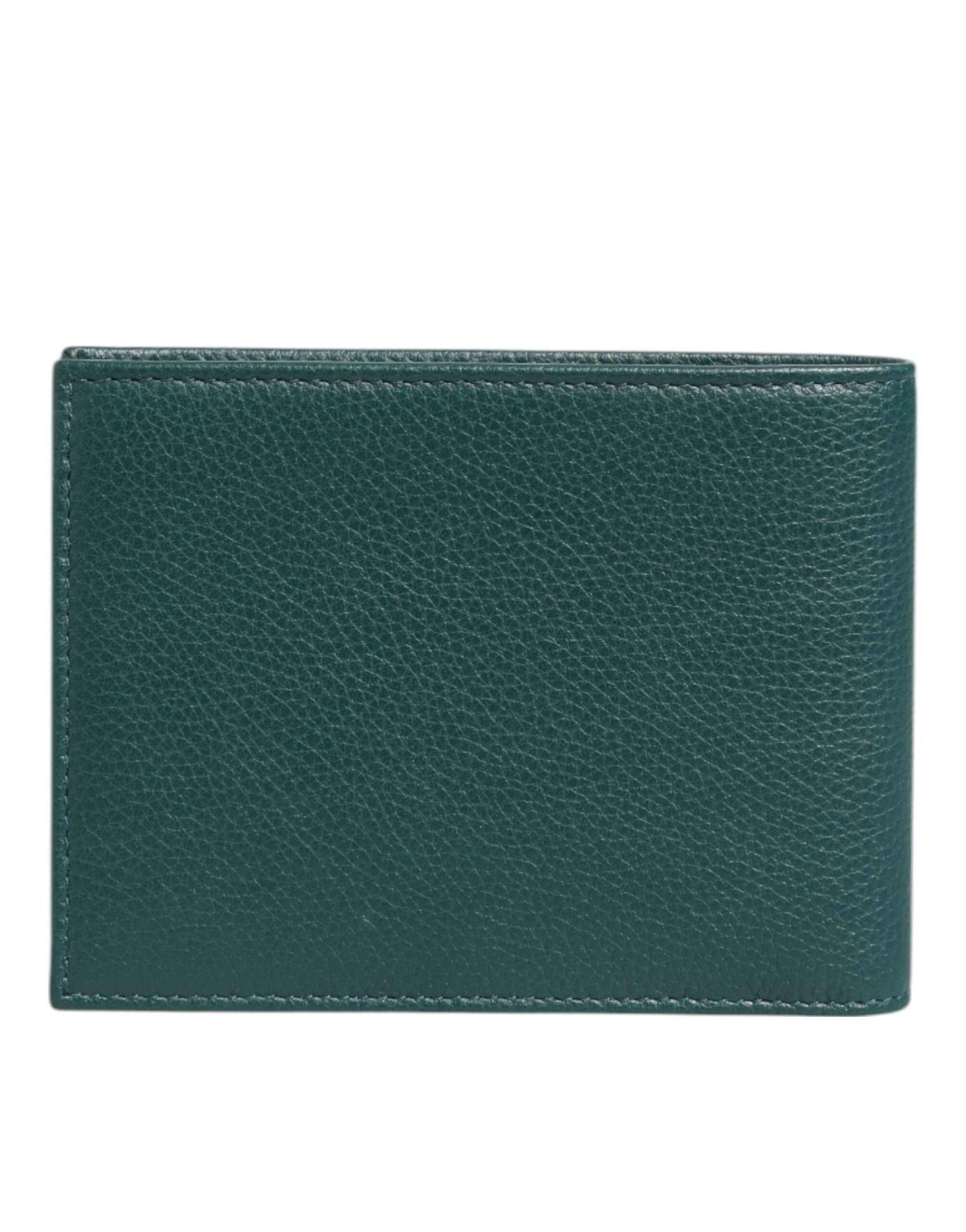 Dolce & Gabbana Green Leather DG Logo Engrave Men Bifold Card Holder Wallet by Dolce & Gabbana