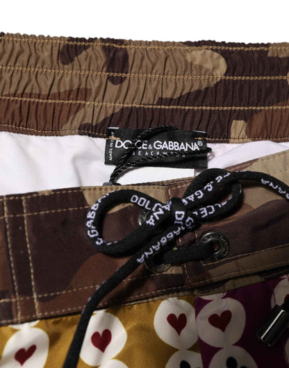 Dolce & Gabbana Multicolor Playing Card Camouflage Shorts Swimwear by Dolce & Gabbana