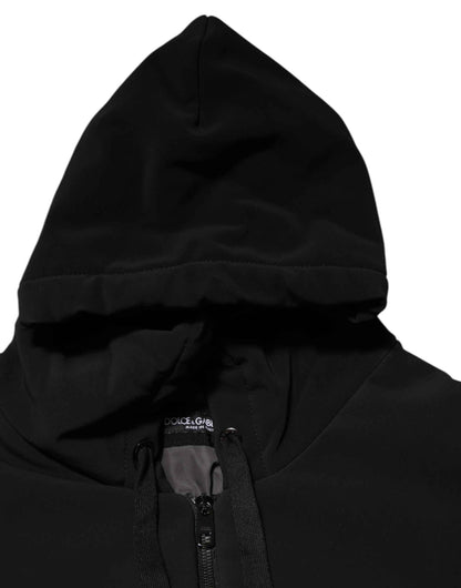 Dolce & Gabbana Black Cotton Quilted Studded Sleeve Hoodie Jacket by Dolce & Gabbana