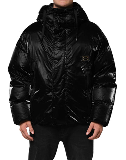Dolce & Gabbana Black Logo Full Zip Hooded Quilted Jacket by Dolce & Gabbana