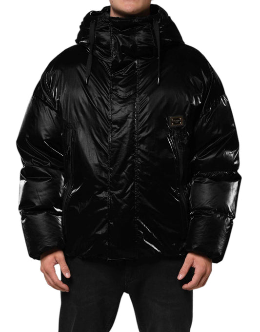 Dolce & Gabbana Black Logo Full Zip Hooded Quilted Jacket by Dolce & Gabbana