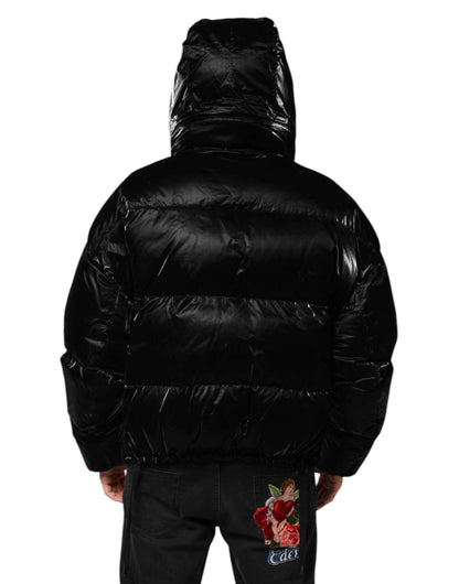 Dolce & Gabbana Black Logo Full Zip Hooded Quilted Jacket by Dolce & Gabbana