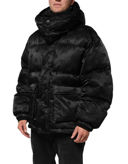 Dolce & Gabbana Black Monogram Logo Puffer Nylon Hooded Jacket by Dolce & Gabbana