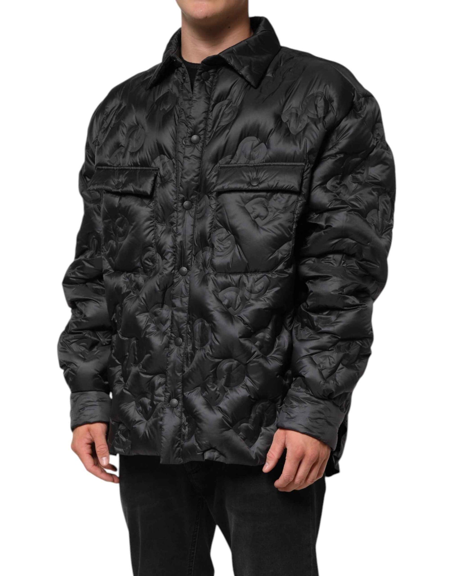 Dolce & Gabbana Black Quilted DG Logo Nylon Puffer Jacket by Dolce & Gabbana
