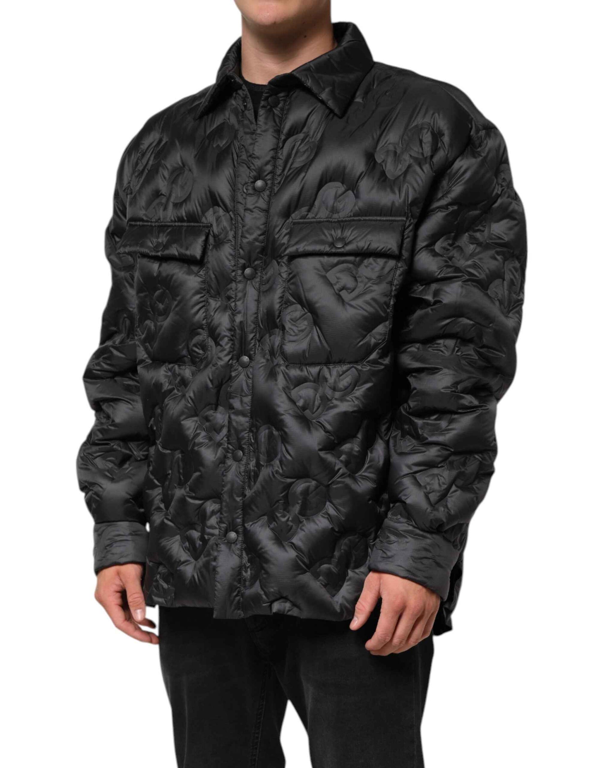 Dolce & Gabbana Black Quilted DG Logo Nylon Puffer Jacket by Dolce & Gabbana