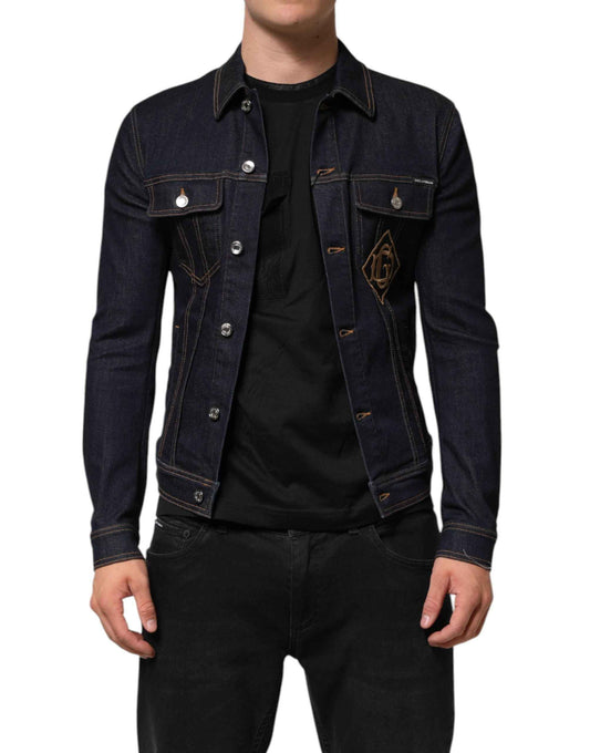 Dolce & Gabbana Indigo Blue Denim Slim Fit Logo Patch Jacket by Dolce & Gabbana