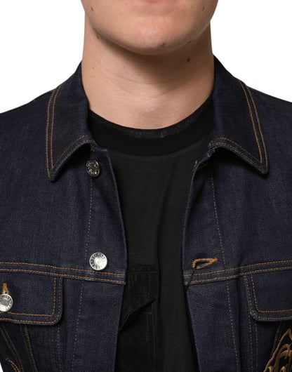 Dolce & Gabbana Indigo Blue Denim Slim Fit Logo Patch Jacket by Dolce & Gabbana