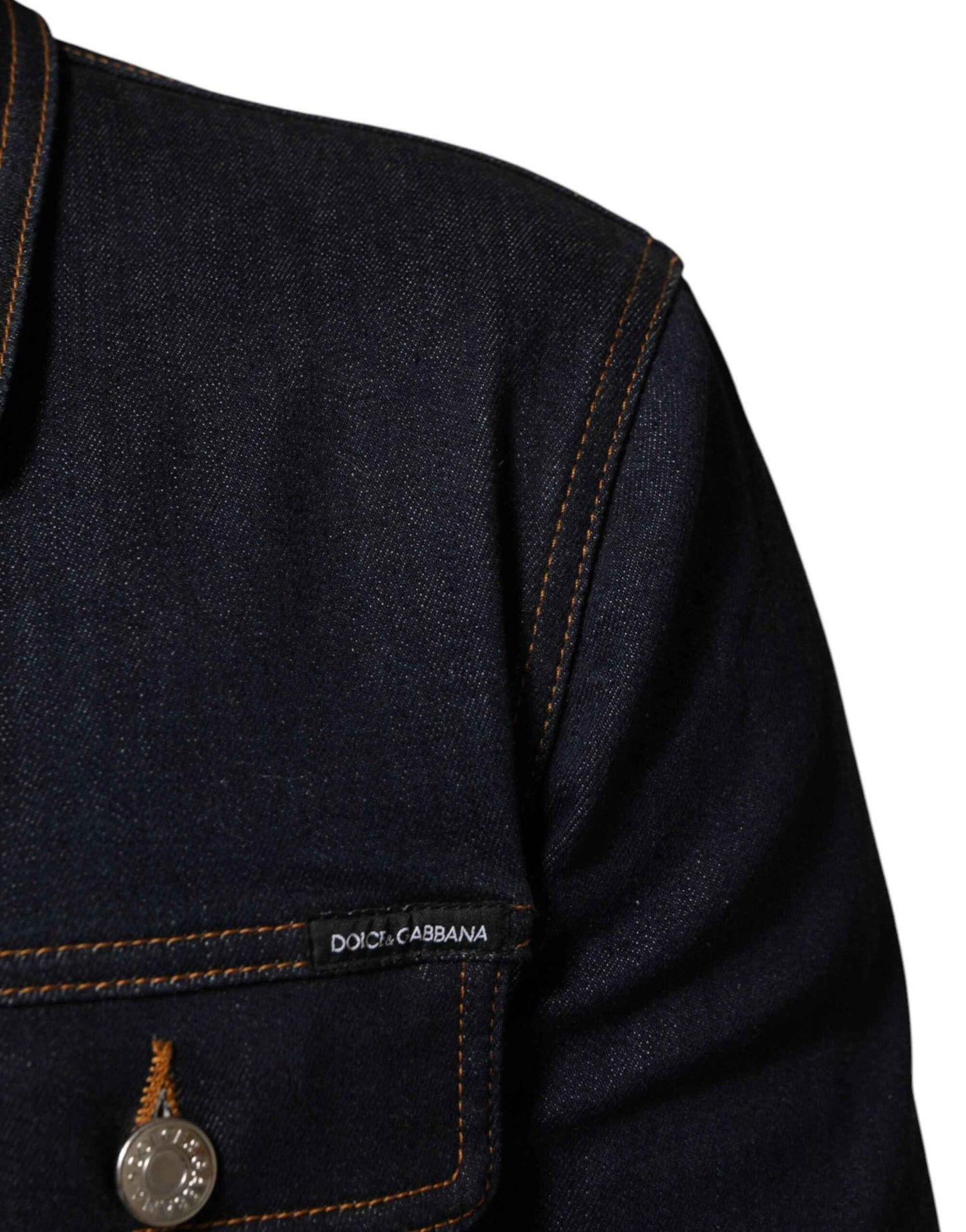 Dolce & Gabbana Indigo Blue Denim Slim Fit Logo Patch Jacket by Dolce & Gabbana
