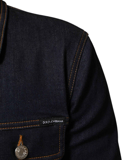 Dolce & Gabbana Indigo Blue Denim Slim Fit Logo Patch Jacket by Dolce & Gabbana
