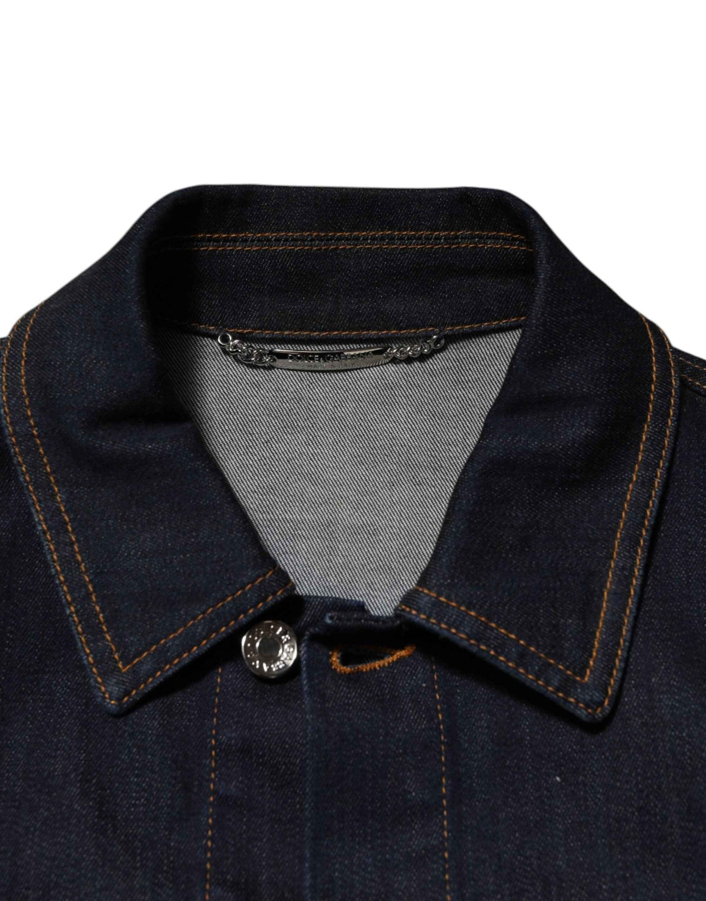 Dolce & Gabbana Indigo Blue Denim Slim Fit Logo Patch Jacket by Dolce & Gabbana