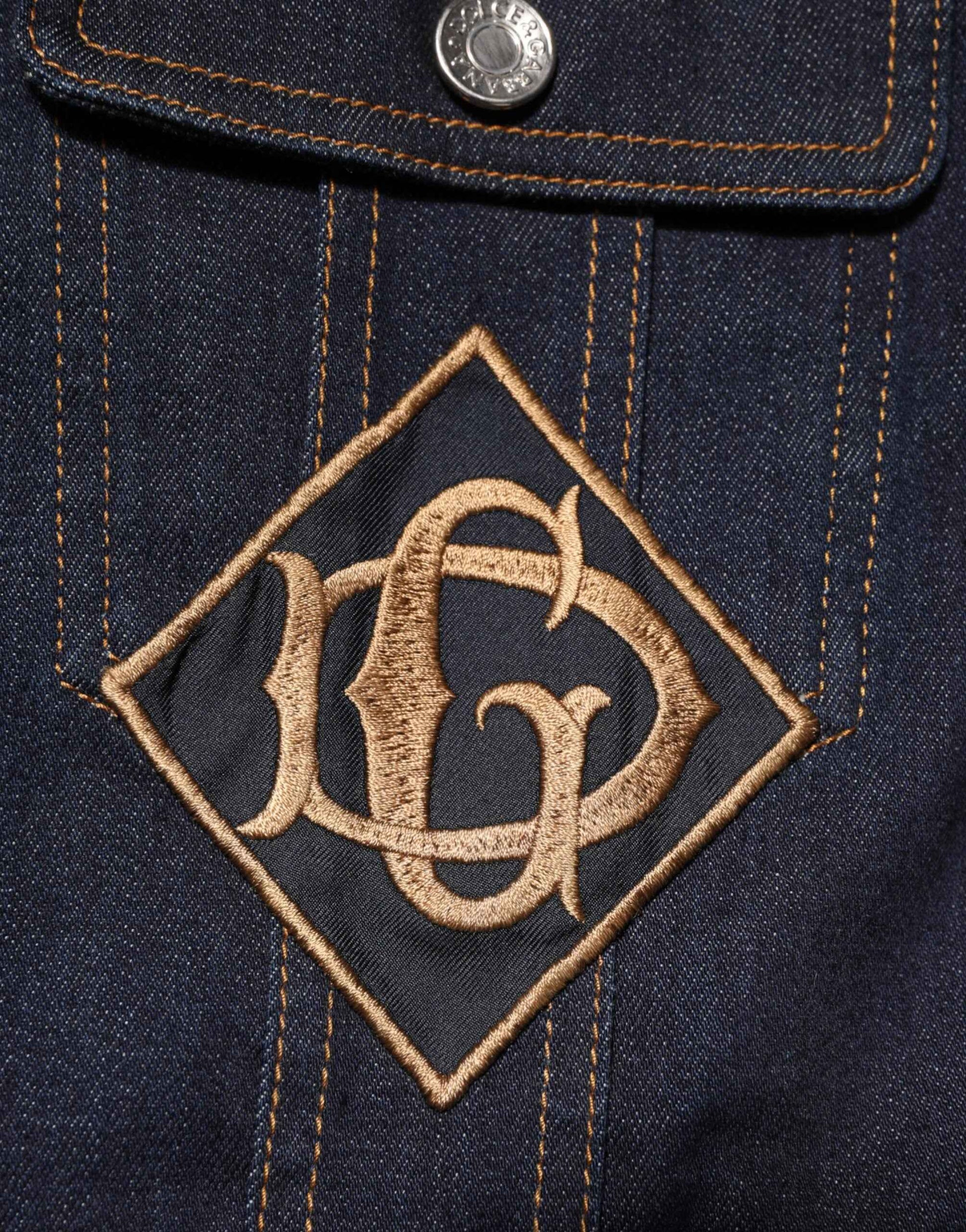 Dolce & Gabbana Indigo Blue Denim Slim Fit Logo Patch Jacket by Dolce & Gabbana