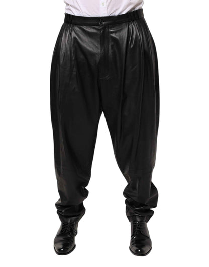 Dolce & Gabbana Black Lamb Leather Trousers Men Pants by Dolce & Gabbana