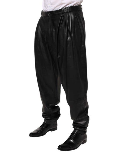 Dolce & Gabbana Black Lamb Leather Trousers Men Pants by Dolce & Gabbana