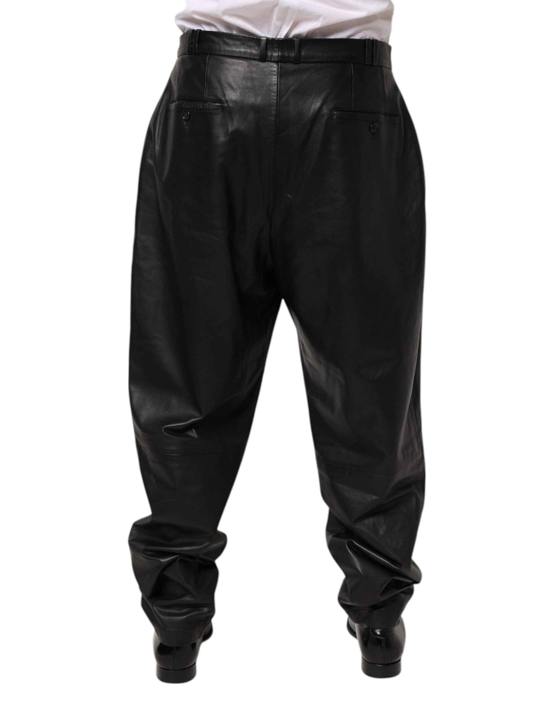 Dolce & Gabbana Black Lamb Leather Trousers Men Pants by Dolce & Gabbana