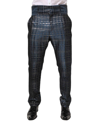 Dolce & Gabbana Blue Silver Shiny Silk Skinny Men Trouser Pants by Dolce & Gabbana