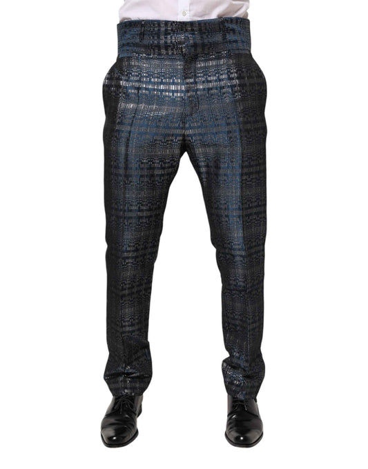 Dolce & Gabbana Blue Silver Shiny Silk Skinny Men Trouser Pants by Dolce & Gabbana