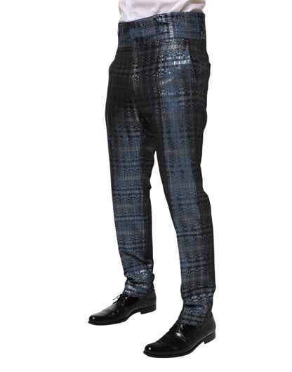 Dolce & Gabbana Blue Silver Shiny Silk Skinny Men Trouser Pants by Dolce & Gabbana
