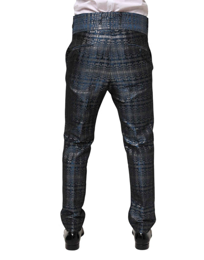 Dolce & Gabbana Blue Silver Shiny Silk Skinny Men Trouser Pants by Dolce & Gabbana
