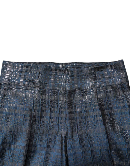 Dolce & Gabbana Blue Silver Shiny Silk Skinny Men Trouser Pants by Dolce & Gabbana