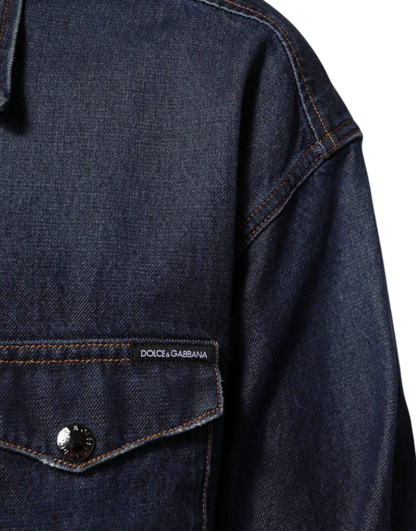 Dolce & Gabbana Blue Denim Button Casual Logo Patch Men Shirt - from Dolce & Gabbana