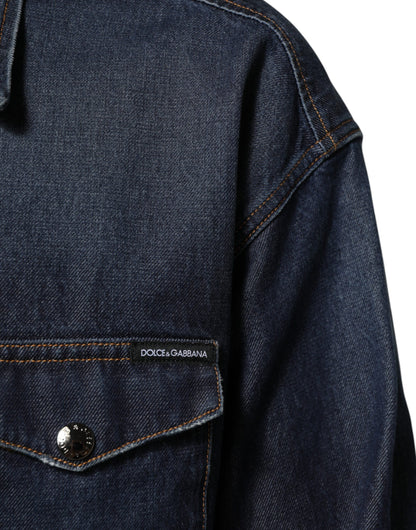 Dolce & Gabbana Blue Denim Button Casual Logo Patch Men Shirt - from Dolce & Gabbana