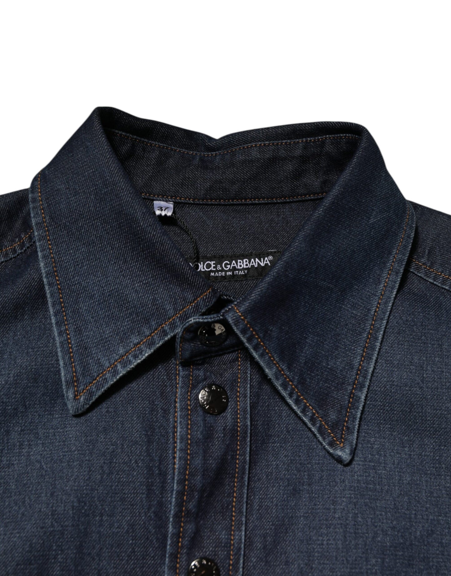 Dolce & Gabbana Blue Denim Button Casual Logo Patch Men Shirt - from Dolce & Gabbana