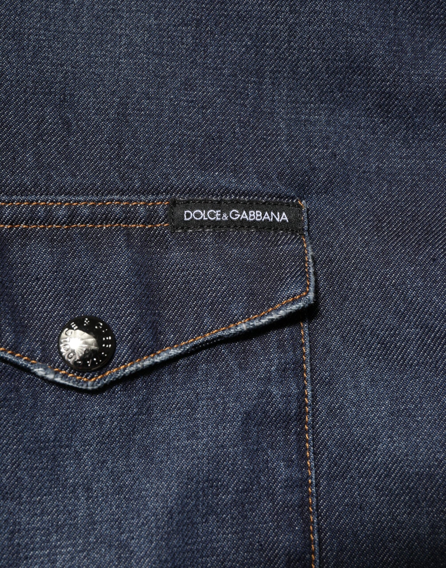 Dolce & Gabbana Blue Denim Button Casual Logo Patch Men Shirt - from Dolce & Gabbana