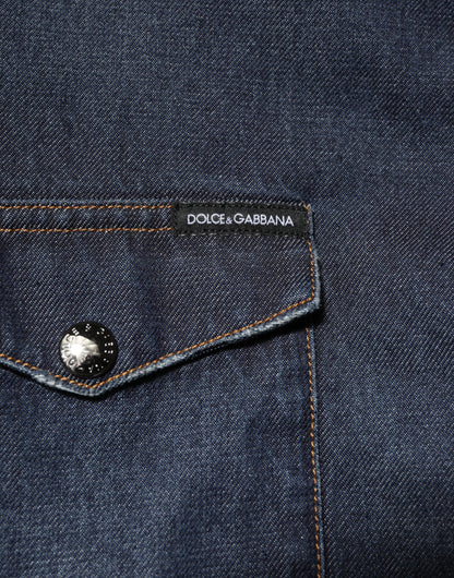 Dolce & Gabbana Blue Denim Button Casual Logo Patch Men Shirt - from Dolce & Gabbana