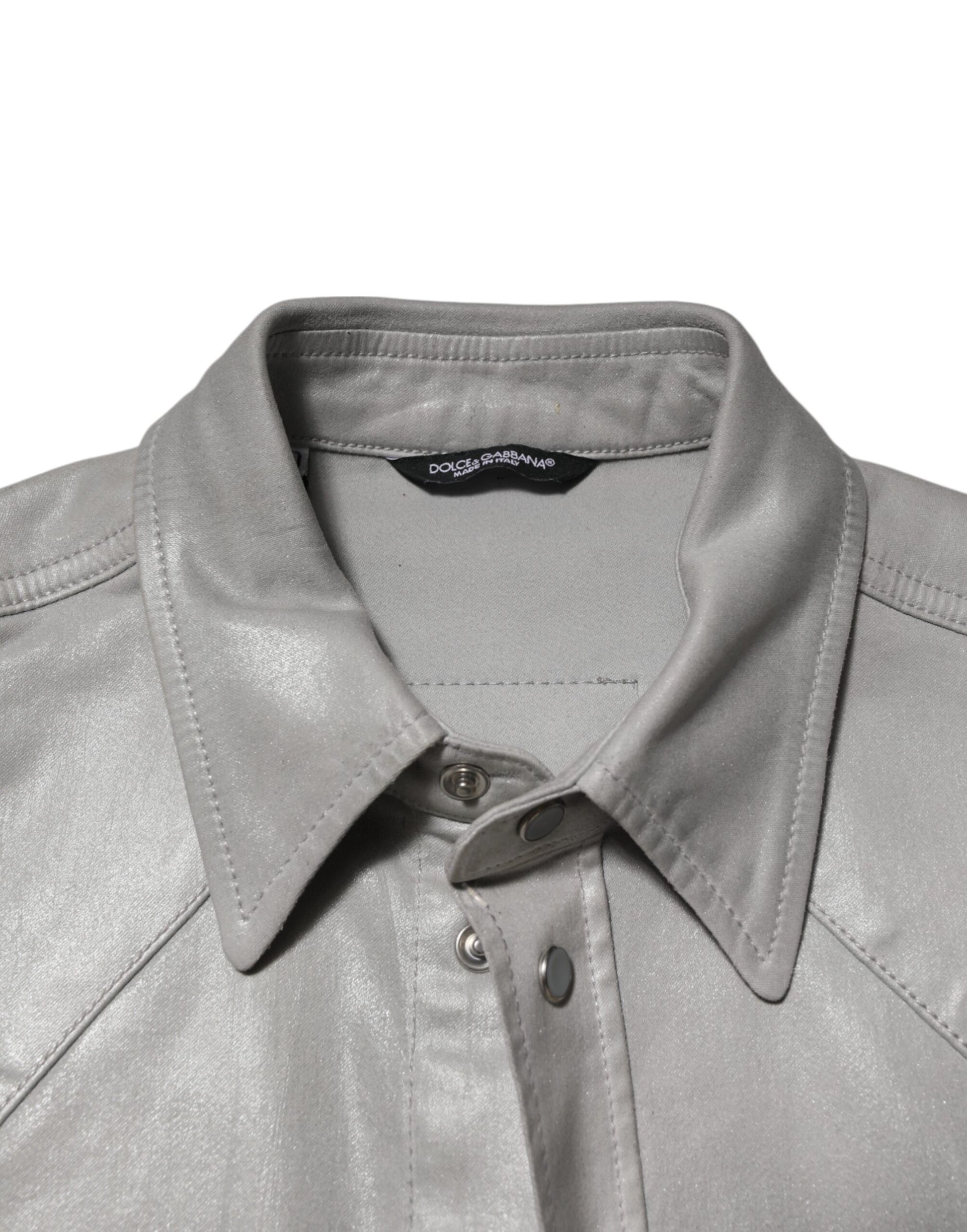 Dolce & Gabbana Gray Coated Cotton Snap Button Logo Men Shirt - from Dolce & Gabbana