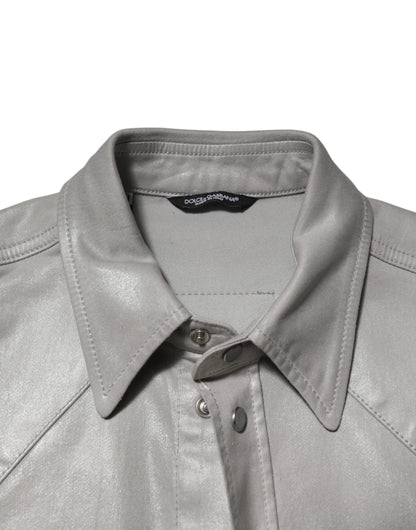 Dolce & Gabbana Gray Coated Cotton Snap Button Logo Men Shirt - from Dolce & Gabbana