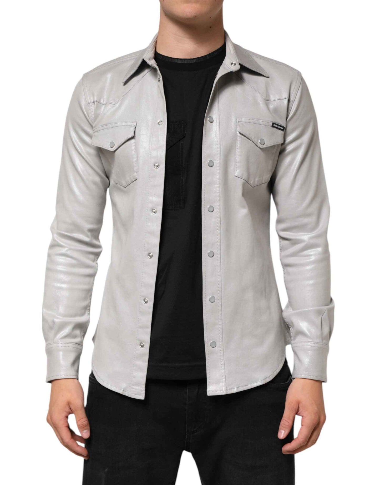 Dolce & Gabbana Metallic Gray Cotton Button Down Men Shirt by Dolce & Gabbana
