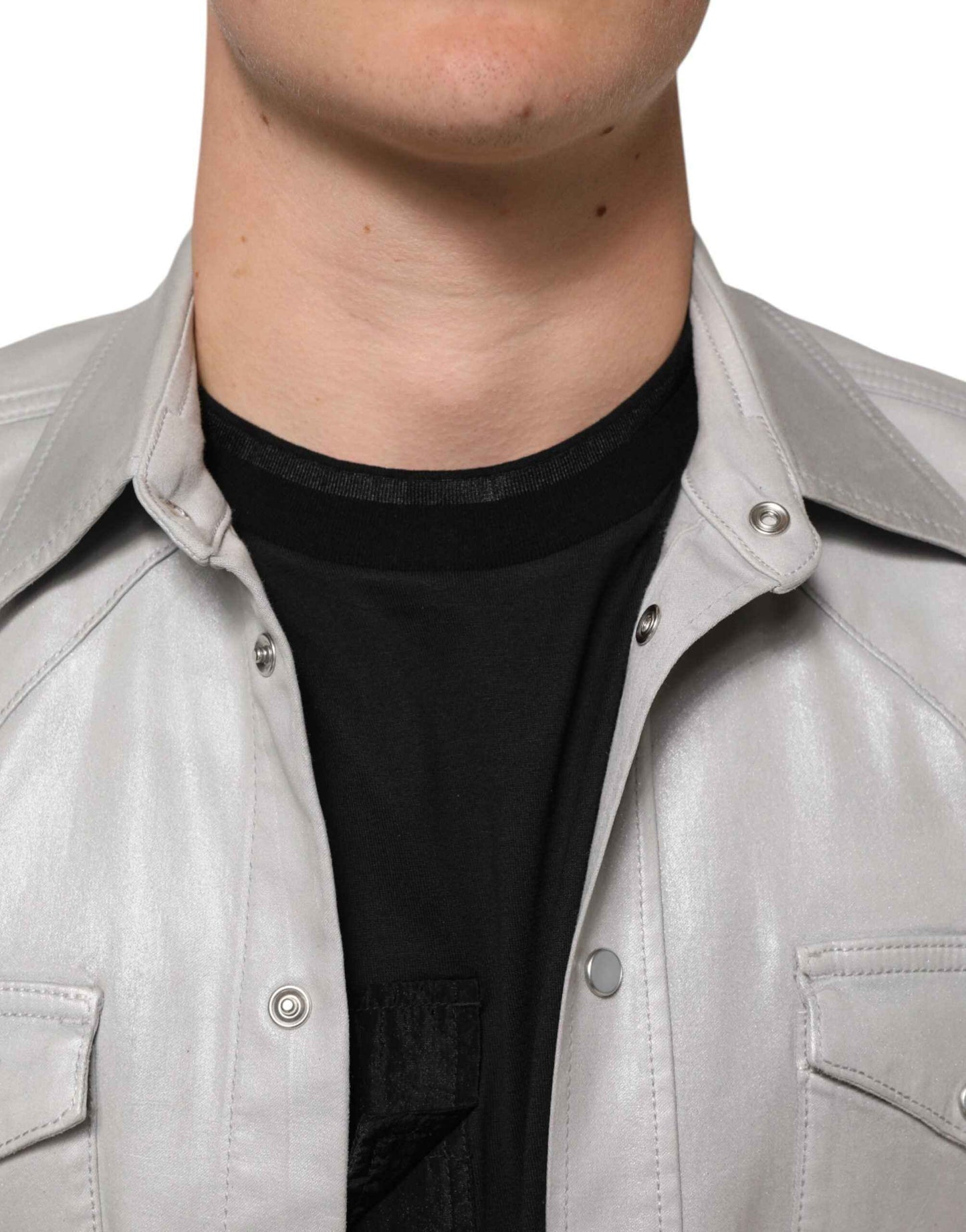 Dolce & Gabbana Metallic Gray Cotton Button Down Men Shirt by Dolce & Gabbana