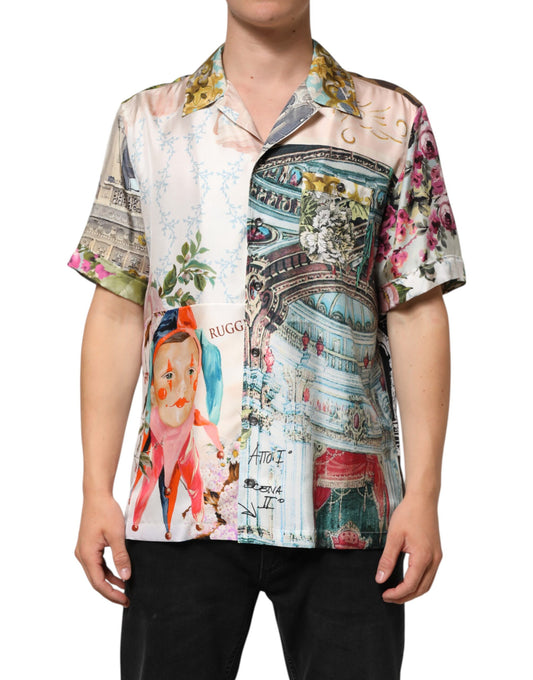 Dolce &amp; Gabbana Multicolor Silk Opera Print Men Casual Shirt