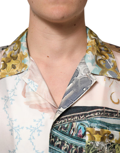 Dolce &amp; Gabbana Multicolor Silk Opera Print Men Casual Shirt