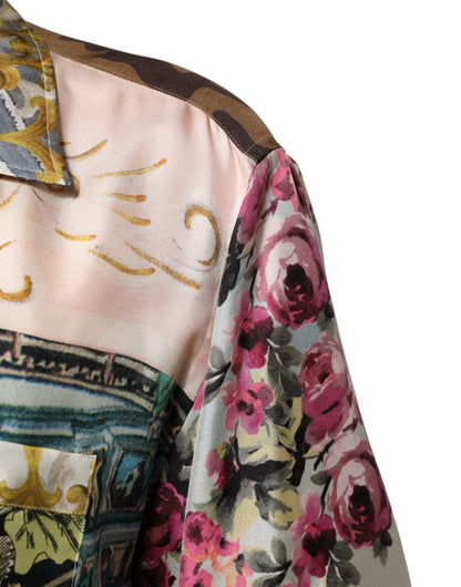 Dolce &amp; Gabbana Multicolor Silk Opera Print Men Casual Shirt