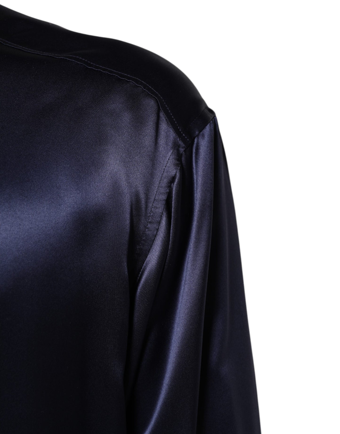 Dolce & Gabbana Navy Silk Long Sleeve Mandarin Collar Shirt - from Dolce & Gabbana