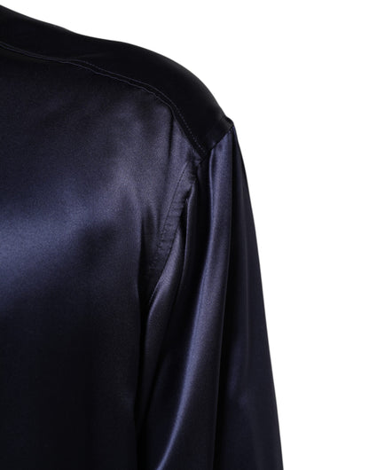 Dolce & Gabbana Navy Silk Long Sleeve Mandarin Collar Shirt - from Dolce & Gabbana