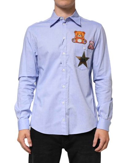 Dolce & Gabbana Light Blue Cotton Teddy Bear Long Sleeve Shirt by Dolce & Gabbana