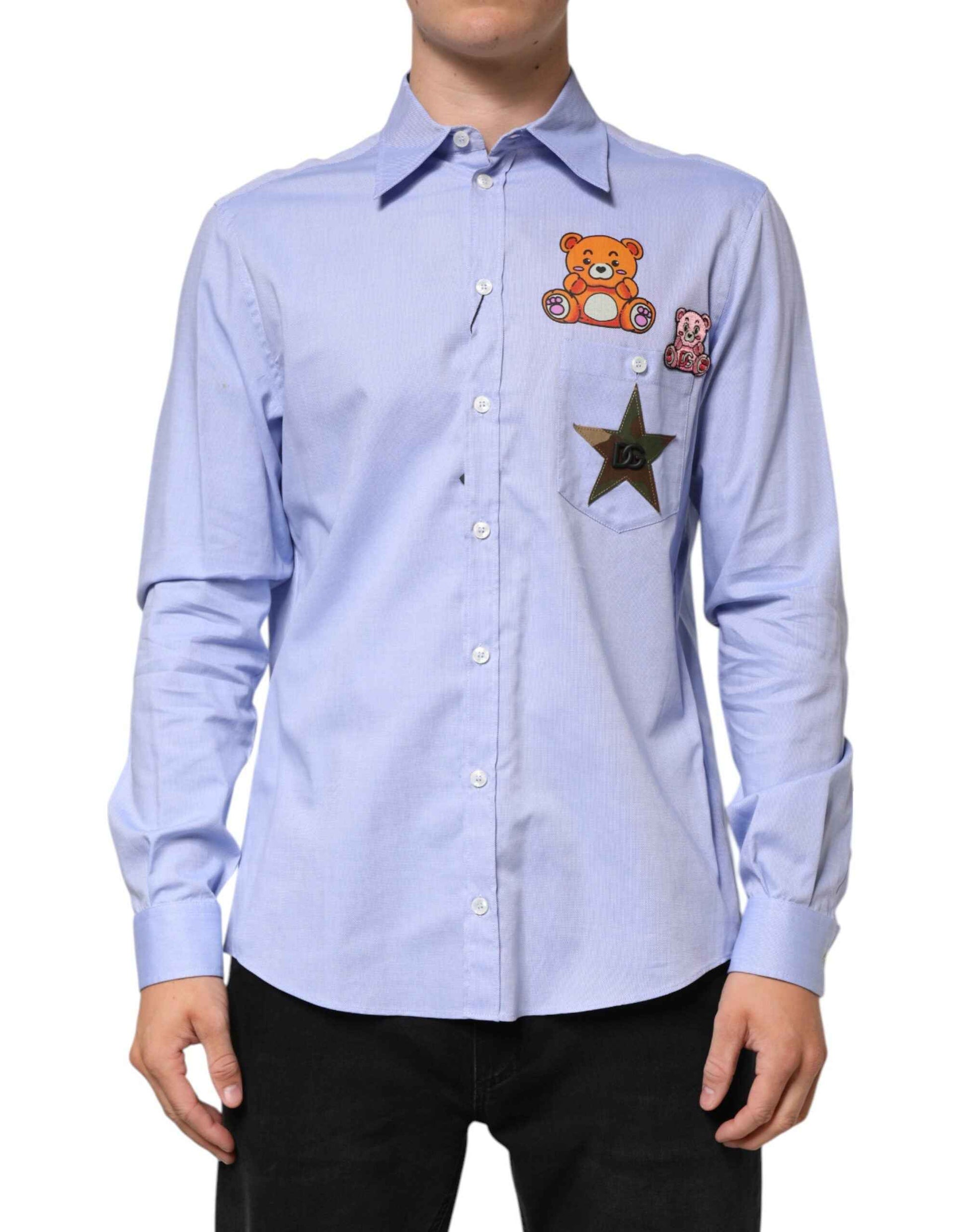 Dolce & Gabbana Light Blue Cotton Teddy Bear Long Sleeve Shirt by Dolce & Gabbana